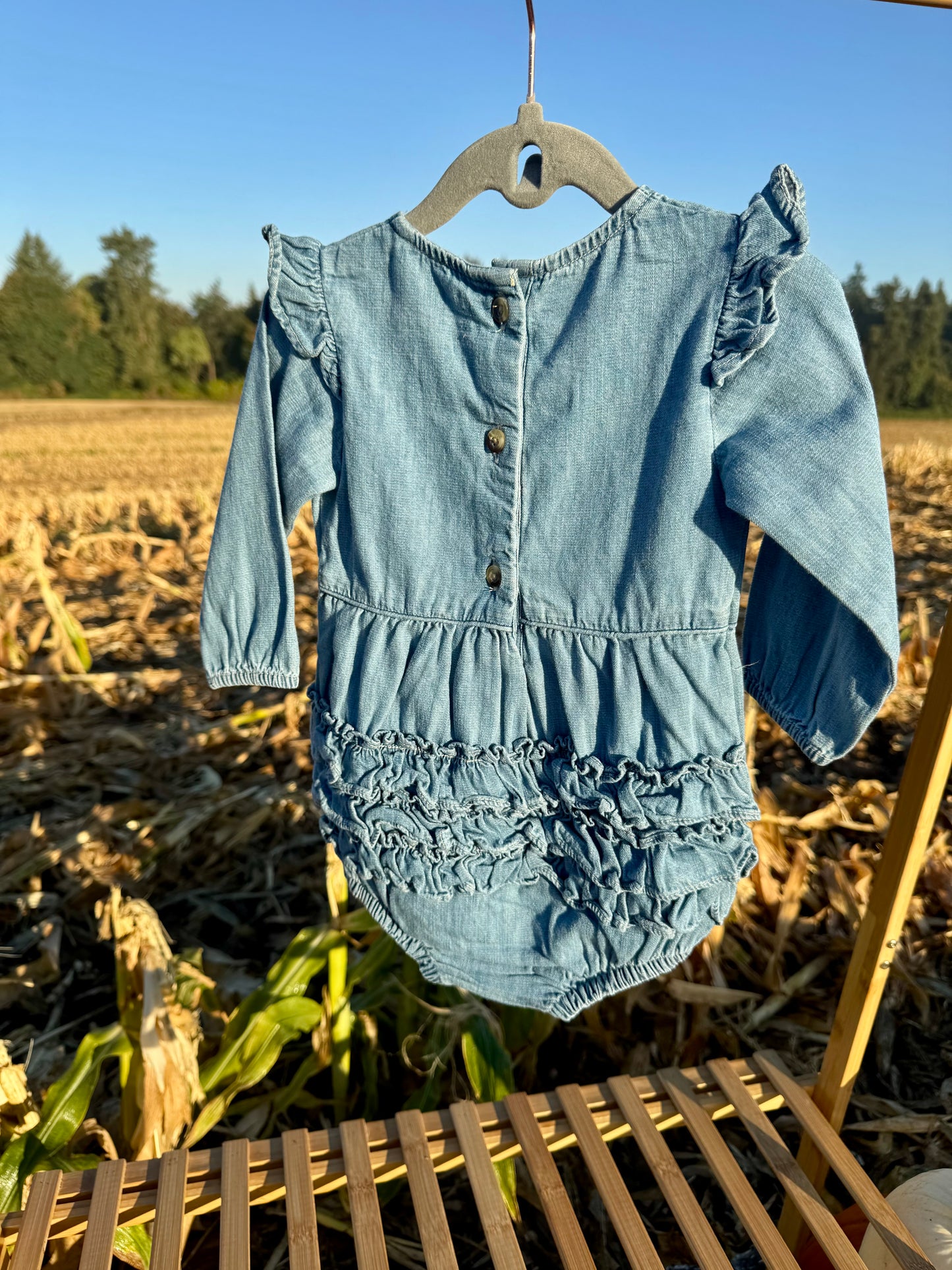 Denim Bubble Ruffle Romper