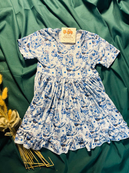 Blue Boot Bamboo Western Dress | Girls