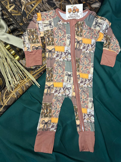 Camo Bows Zip Pajama