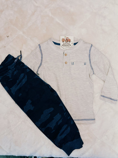 Oatmeal Henley Tee