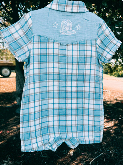 Western Muslin Plaid Pearl Snap Shortie | Boys