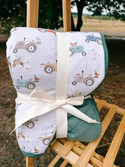 Farm Fun Tractor Quilted Bamboo Blanket
