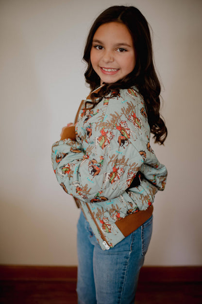 Turquoise Howdy Bomber Jacket | Girls