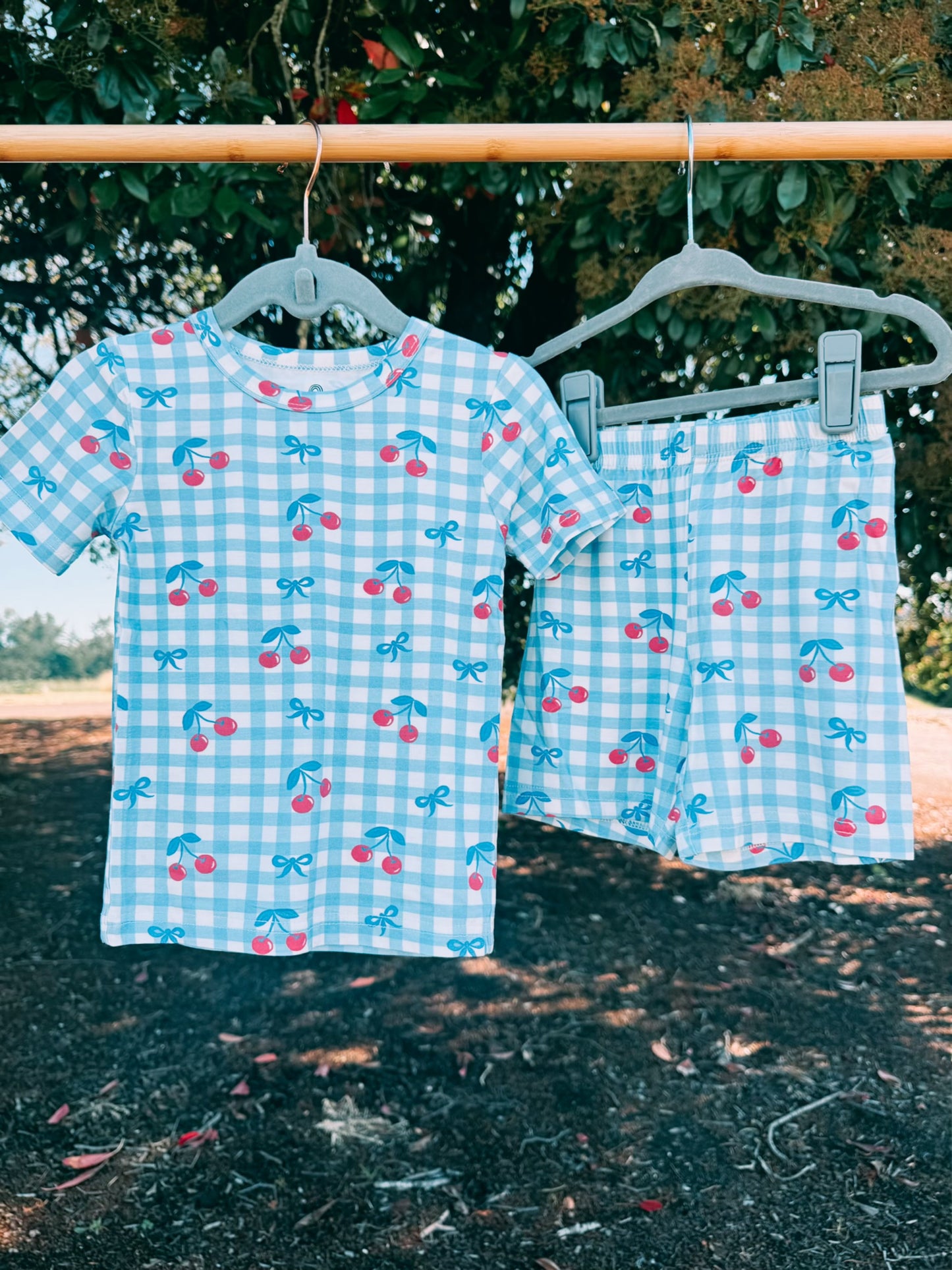 Red Cherry Gingham Bamboo 2pc Set | Girls