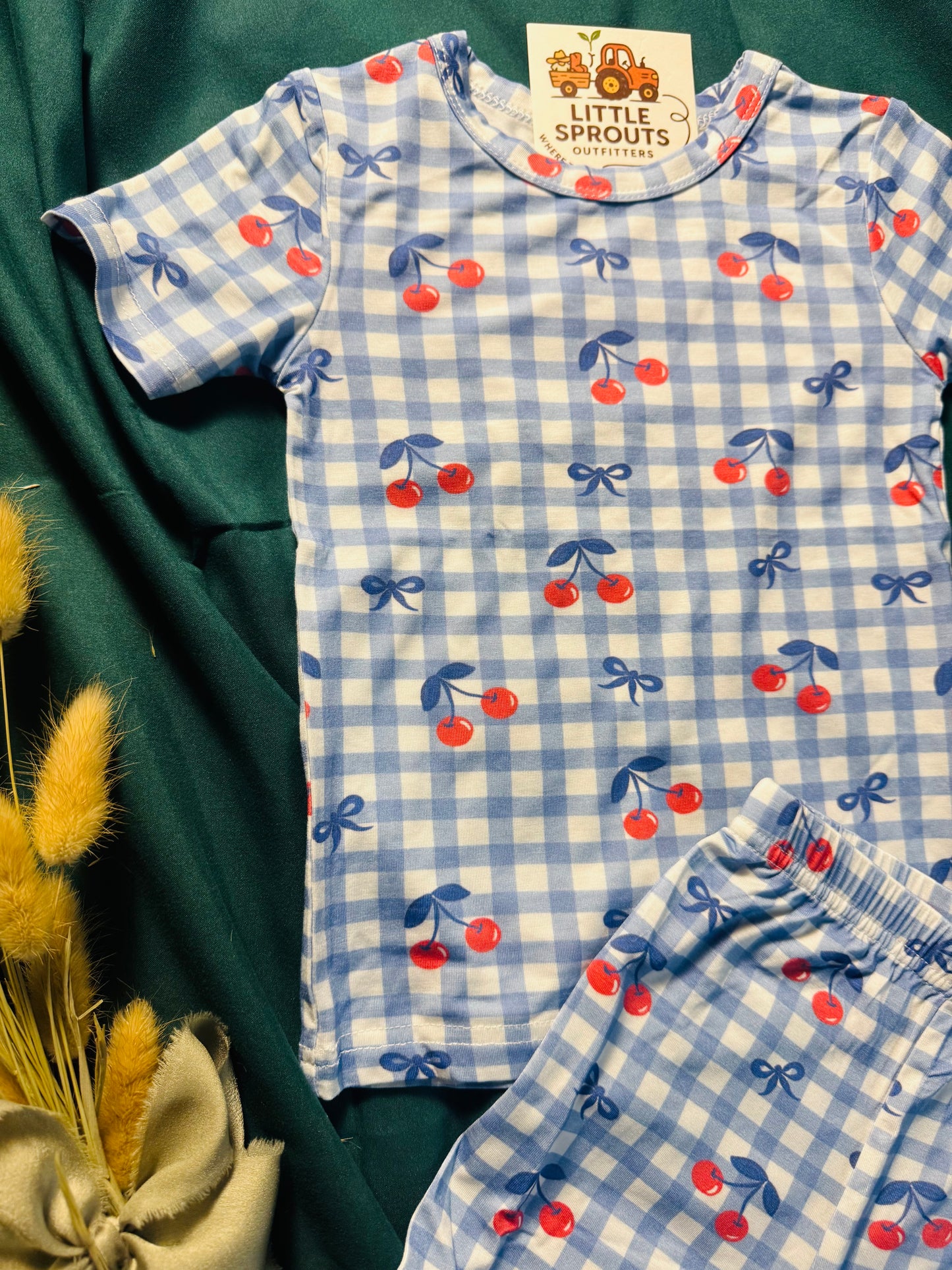 Red Cherry Gingham Bamboo 2pc Set | Girls