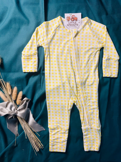 Citron Yellow Gingham Zip Pajama
