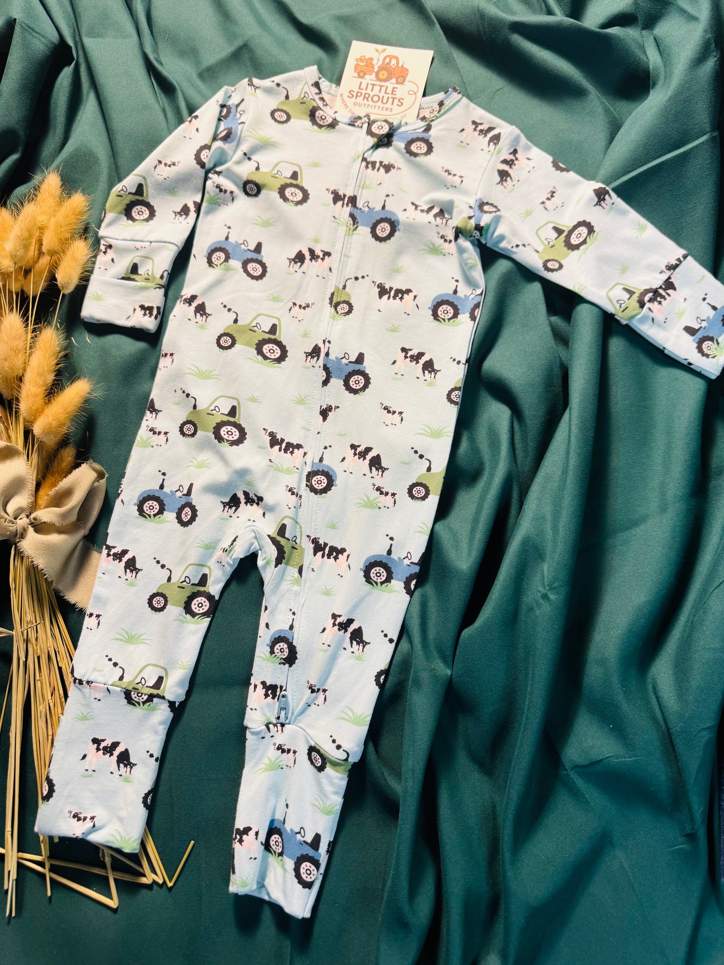 Farmer Blue Bamboo Zip Pajama | Boys