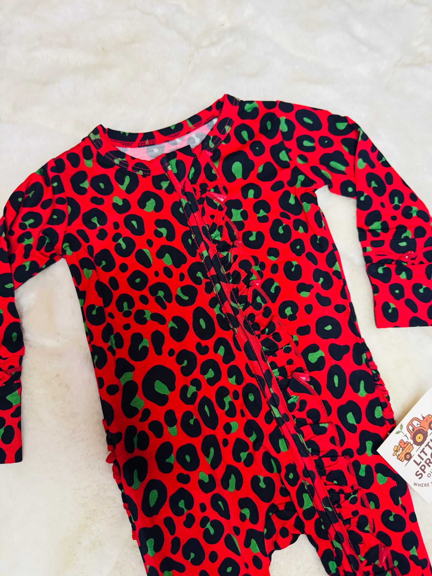 Leopard Ruffle Zip Pajamas