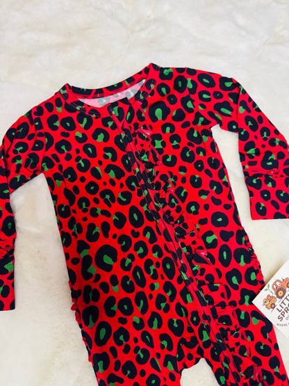 Leopard Ruffle Zip Pajamas