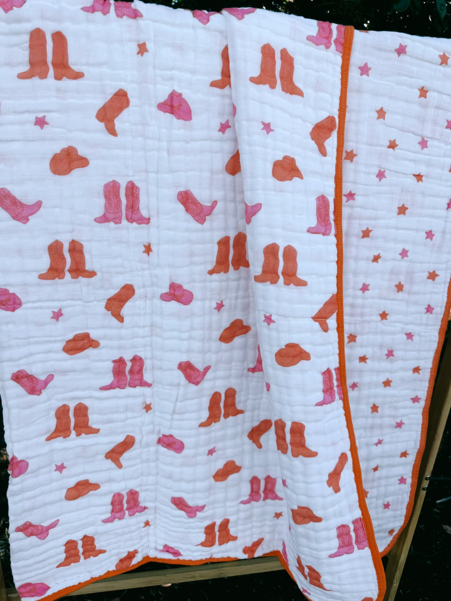 Pink Boots Muslin Cotton Blanket