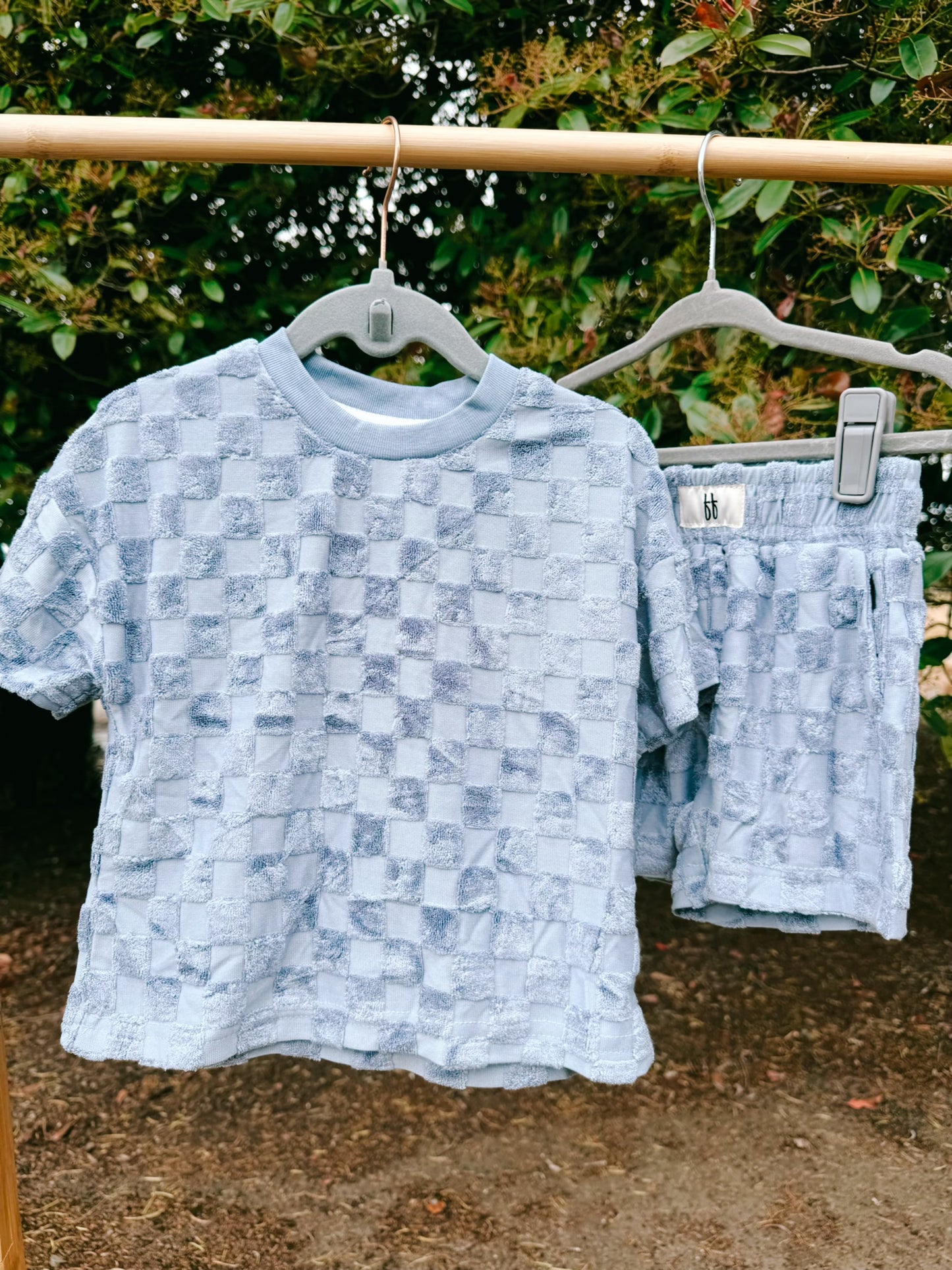 Sky Blue Terry Checkered 2pc Lounge Set | Boys