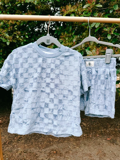 Sky Blue Terry Checkered 2pc Lounge Set | Boys