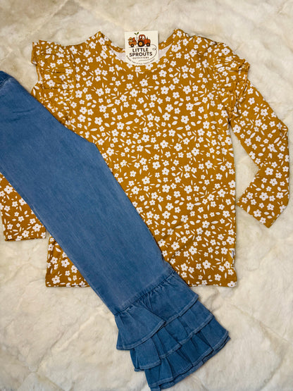 Denim Ruffle Flare Pants