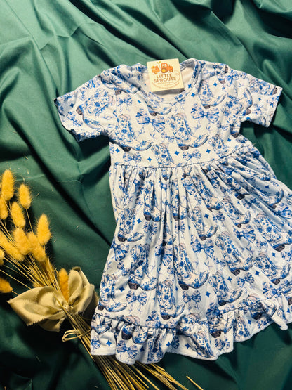 Blue Boot Bamboo Western Dress | Girls