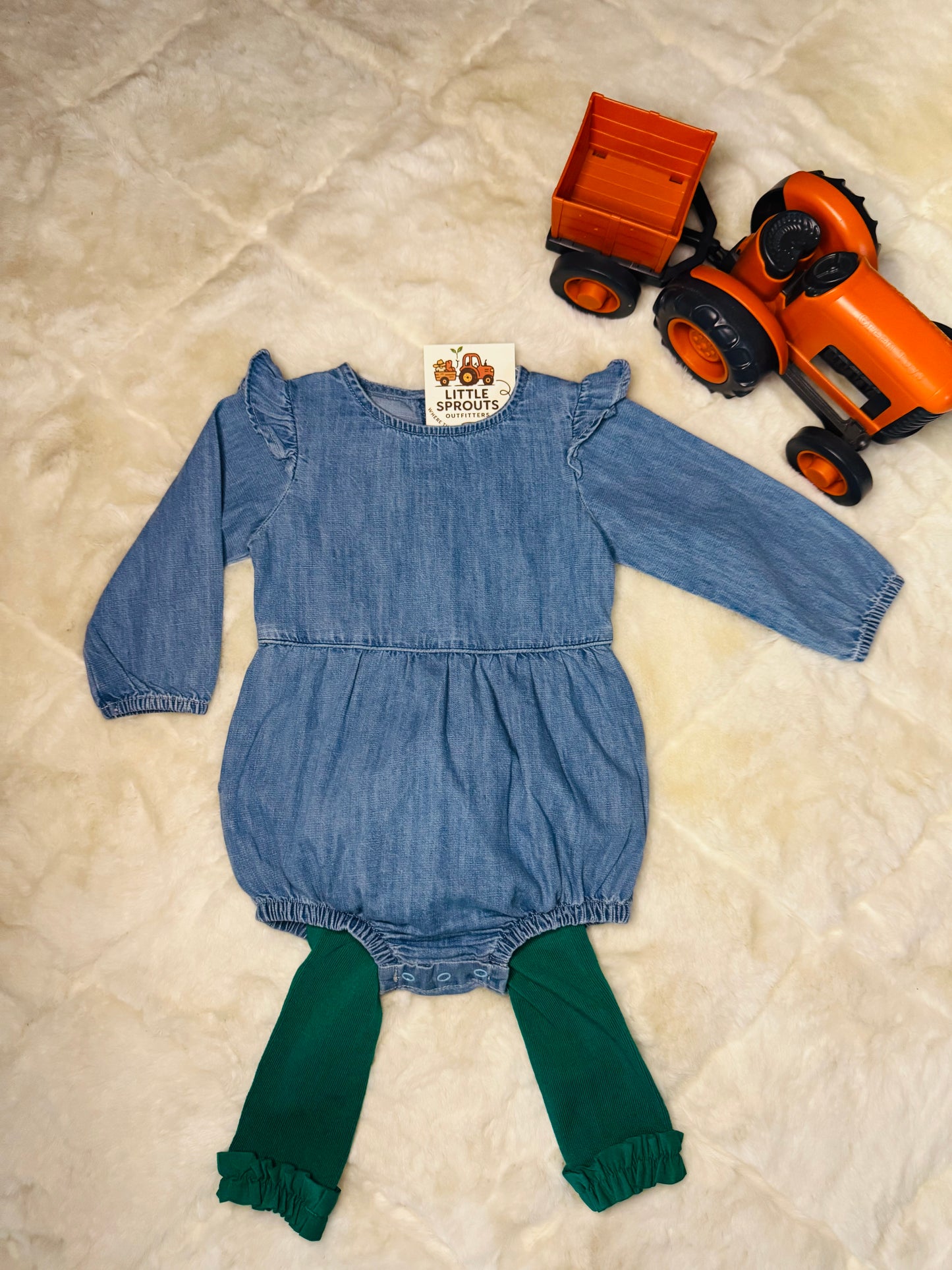 Denim Bubble Ruffle Romper