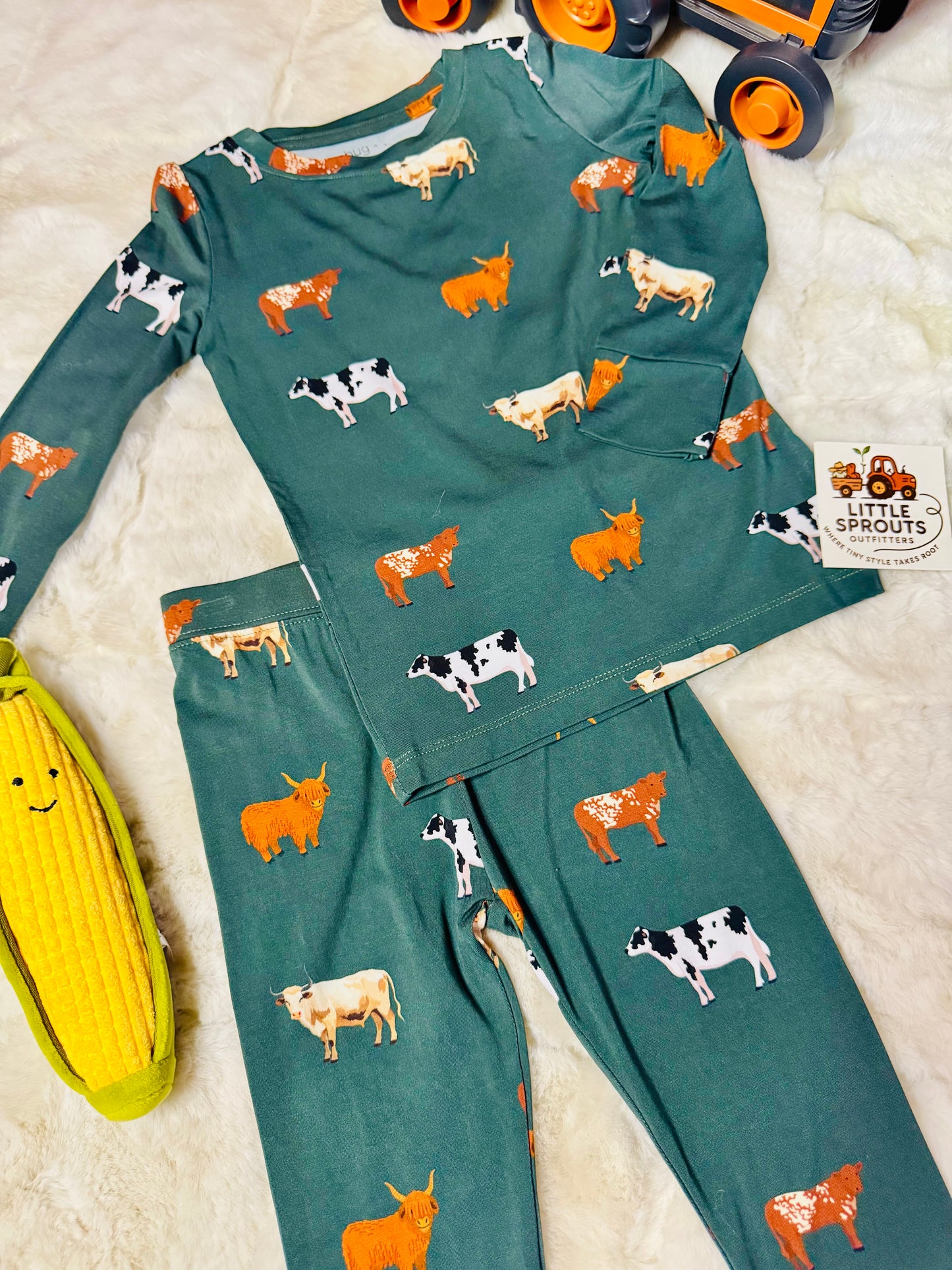 Green Cow Pajama Set