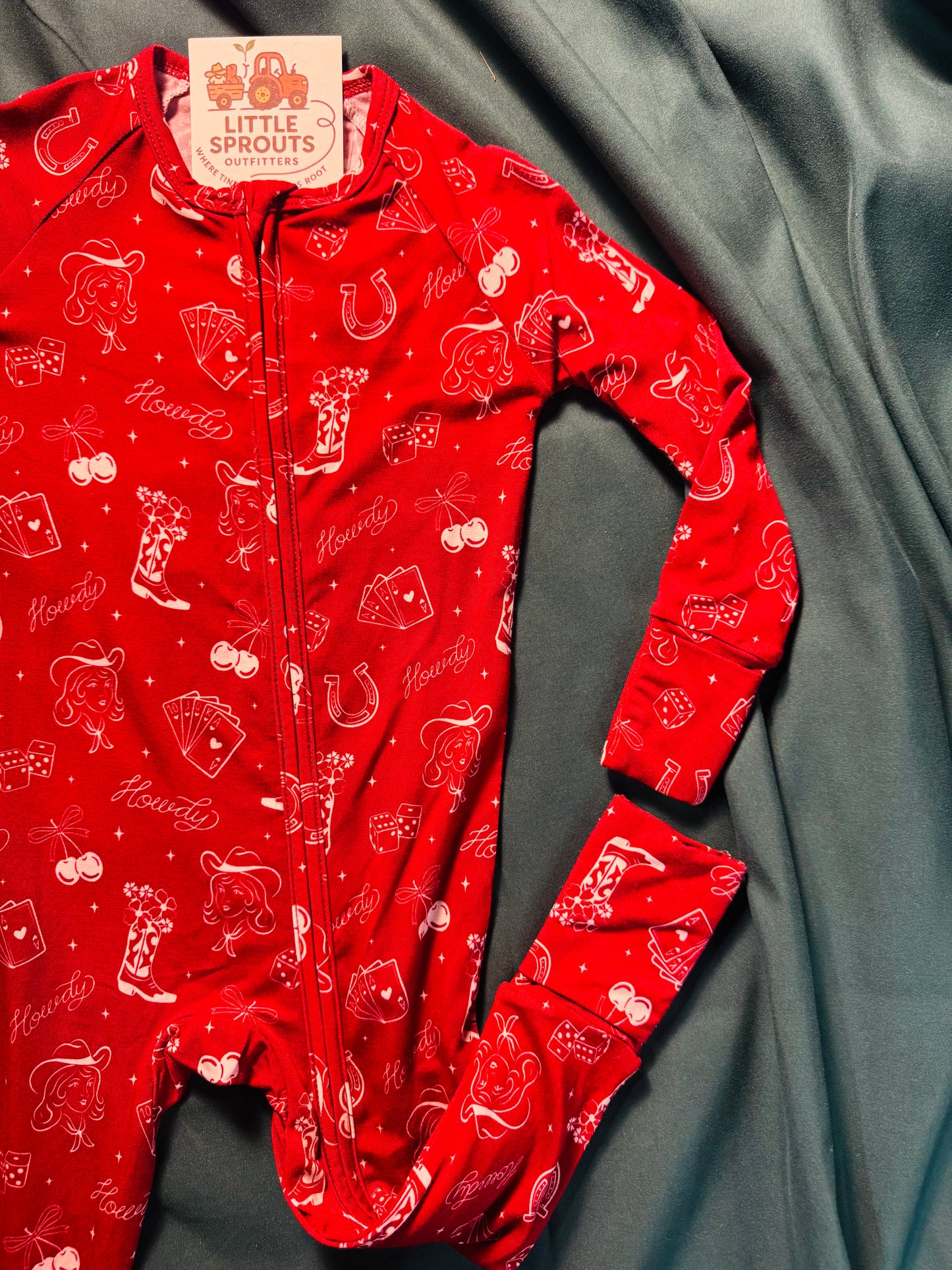 Red Cowgirl Cherry Heart Bamboo Zip Pajama | Girls