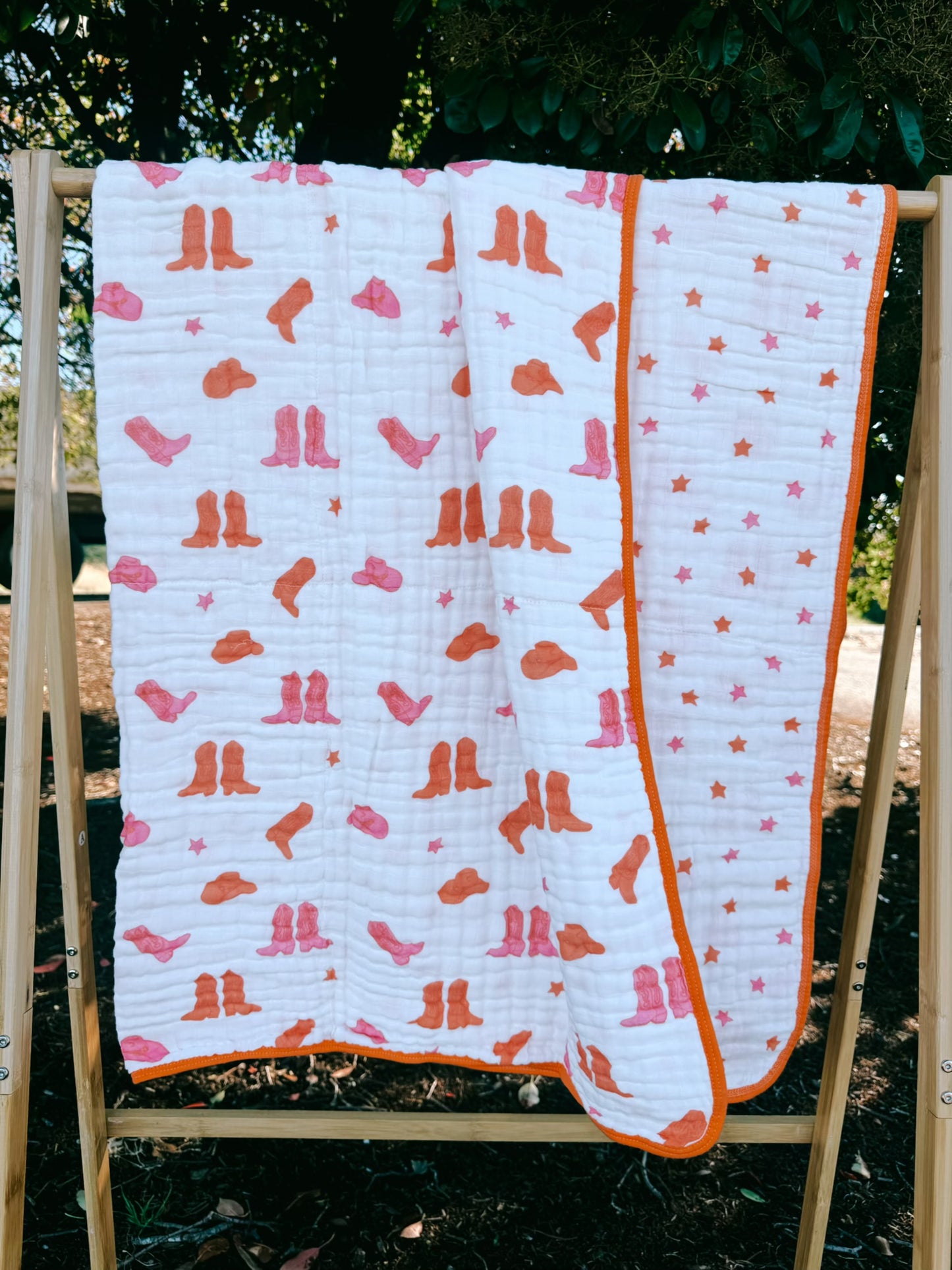 Pink Boots Muslin Cotton Blanket