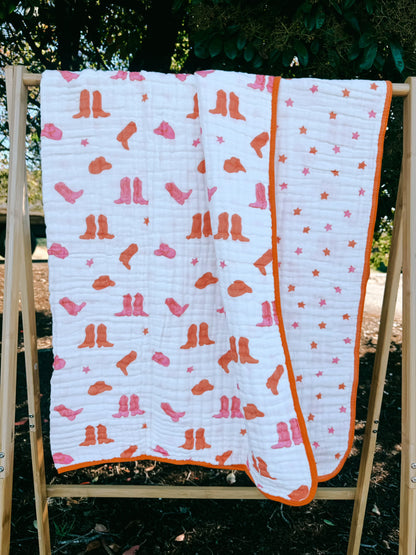 Pink Boots Muslin Cotton Blanket