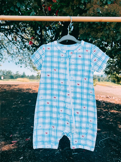 Blue Gingham Star Bamboo Zip Romper | Boys