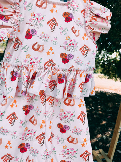 Floral Pony Ruffle Pant Set | Girls