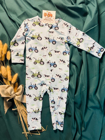 Farmer Blue Bamboo Zip Pajama | Boys