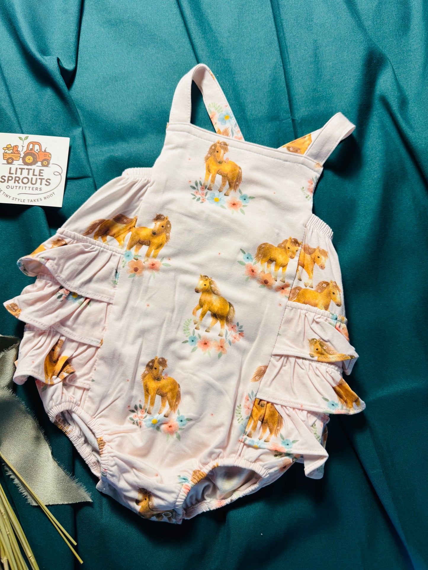 Pink Ponies Ruffle Sunsuit | Girls
