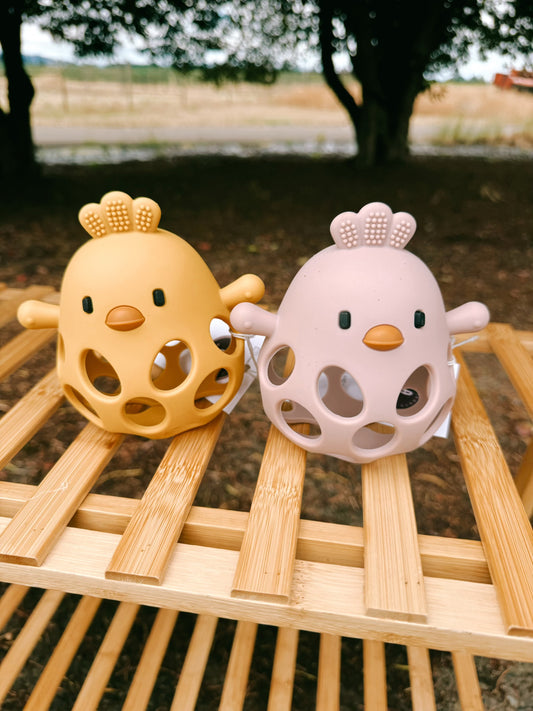 Chicken Silicone Teether | Yellow & Pink