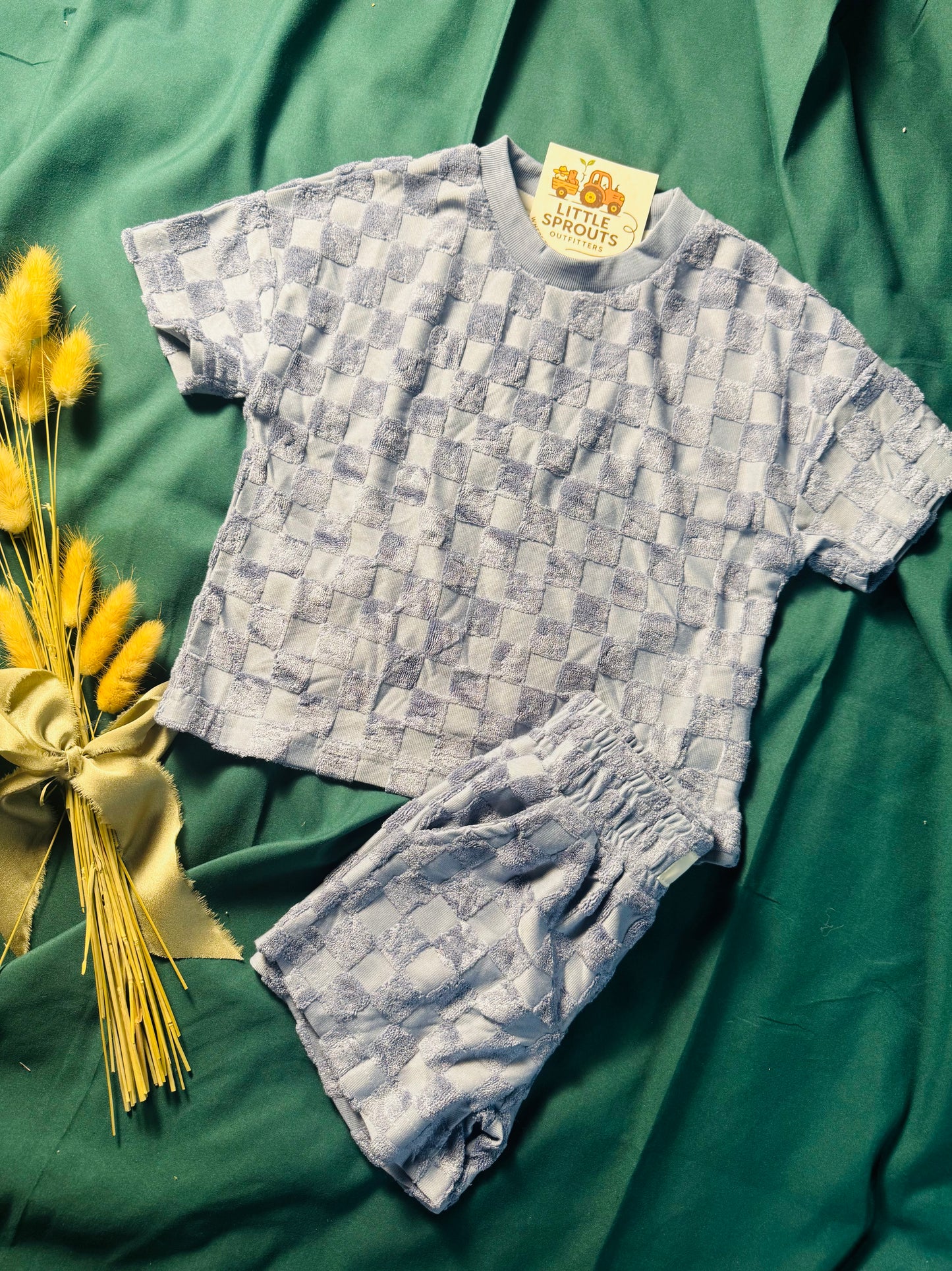 Sky Blue Terry Checkered 2pc Lounge Set | Boys