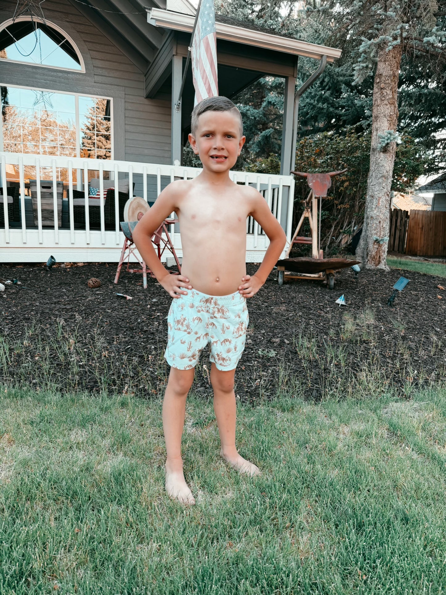 Blue Western Trail Performance Shorts | Boys