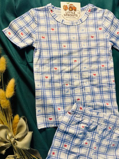 Blue Gingham Star Bamboo 2pc Set | Boys