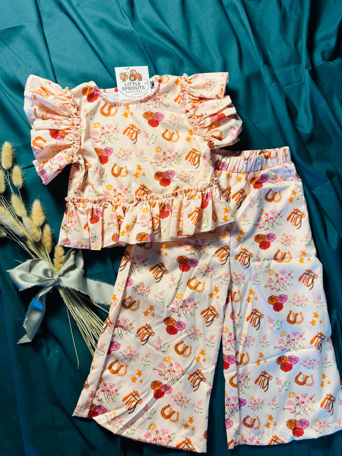 Floral Pony Ruffle Pant Set | Girls