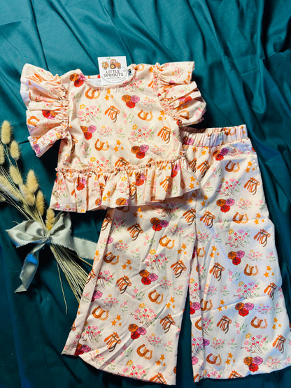 Floral Pony Ruffle Pant Set | Girls