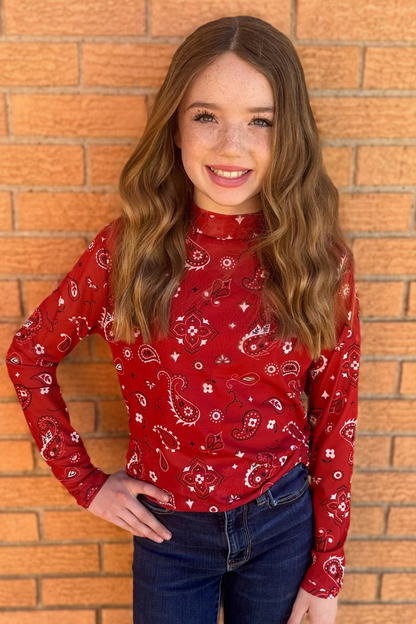 Red Paisley Mesh Top | Girls
