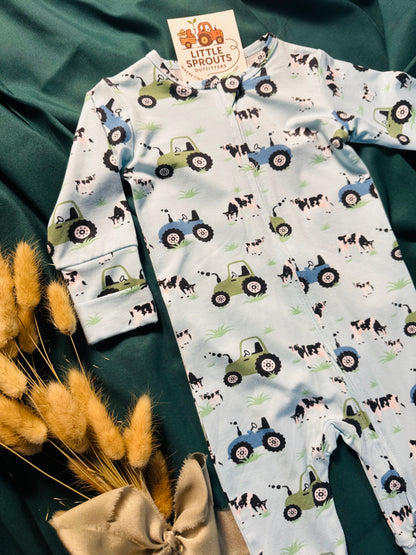Farmer Blue Bamboo Zip Pajama | Boys
