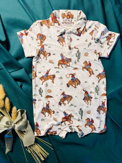 Buckaroo Cowboy Shortie Polo Romper | Boys