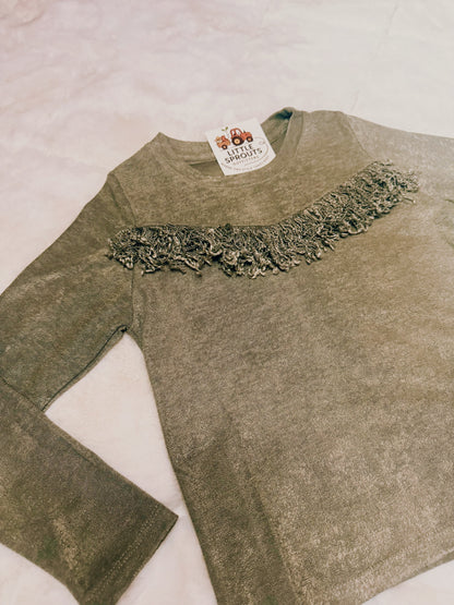 Olive Fringed Top