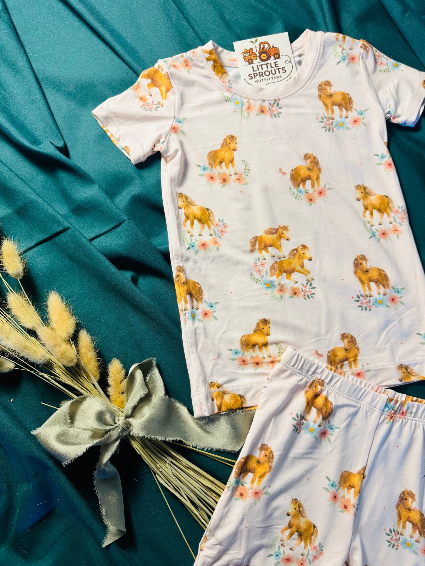 Pink Ponies Loungewear Short Set | Girls