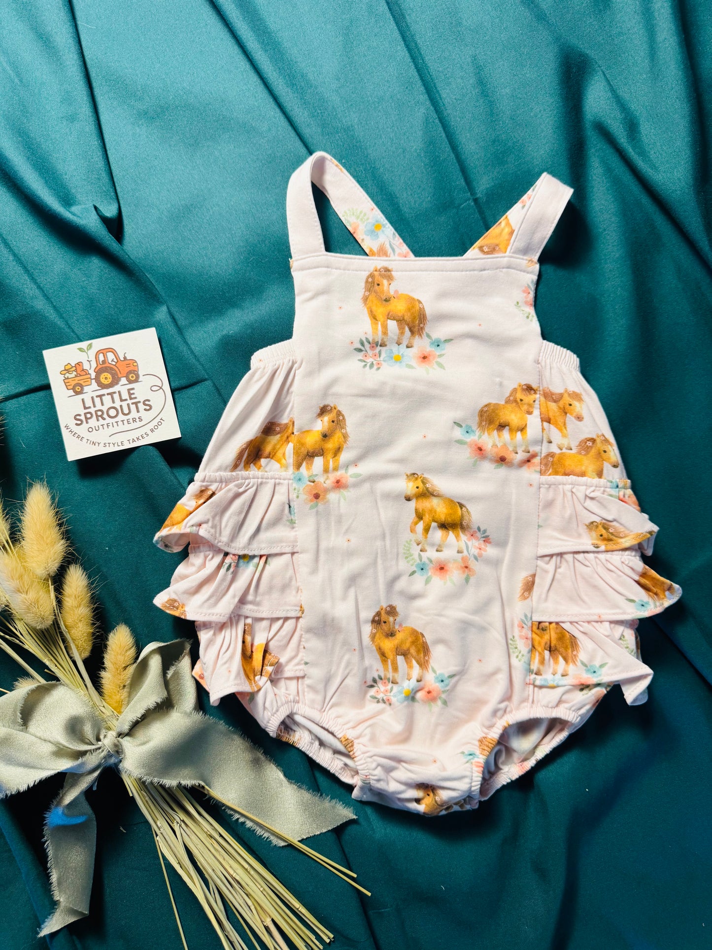 Pink Ponies Ruffle Sunsuit | Girls