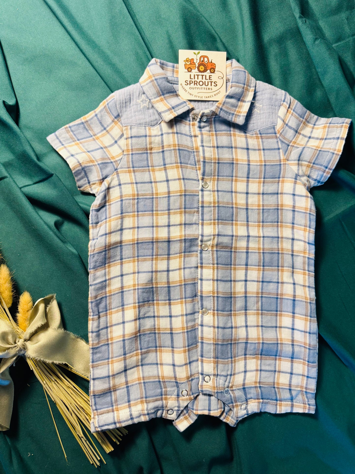Western Muslin Plaid Pearl Snap Shortie | Boys
