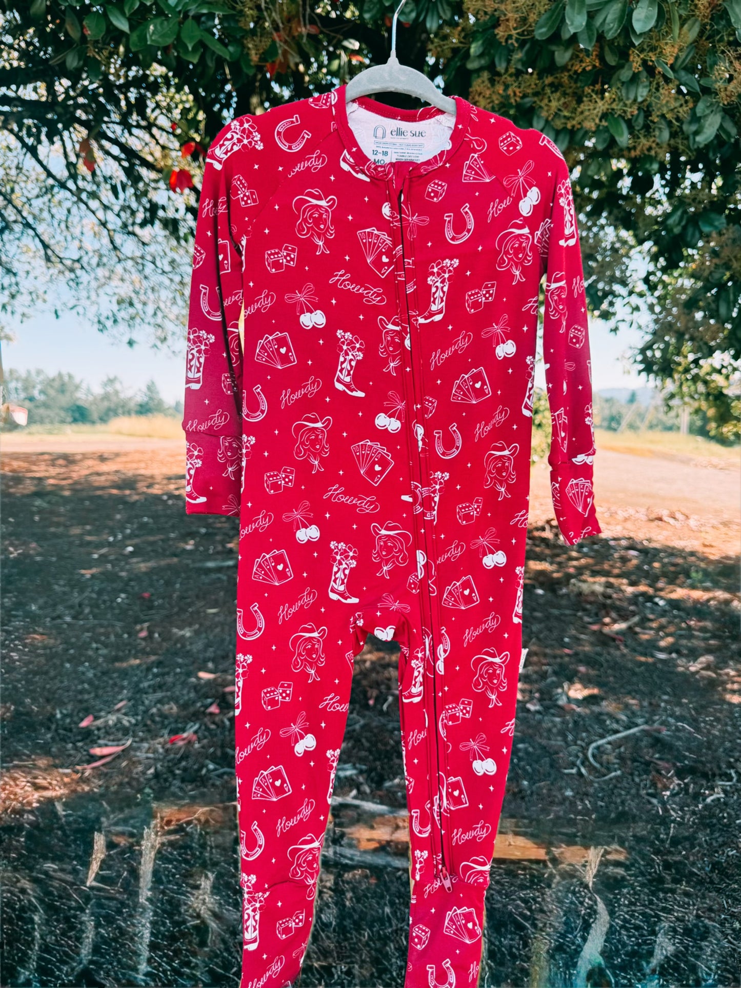 Red Cowgirl Cherry Heart Bamboo Zip Pajama | Girls