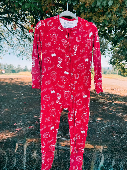 Red Cowgirl Cherry Heart Bamboo Zip Pajama | Girls