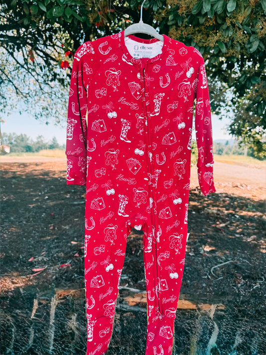Red Cowgirl Cherry Heart Bamboo Zip Pajama | Girls