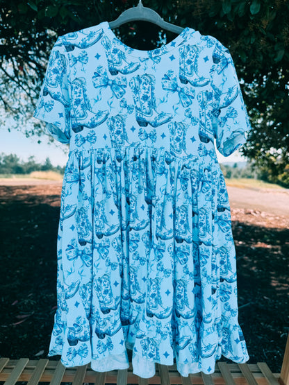 Blue Boot Bamboo Western Dress | Girls