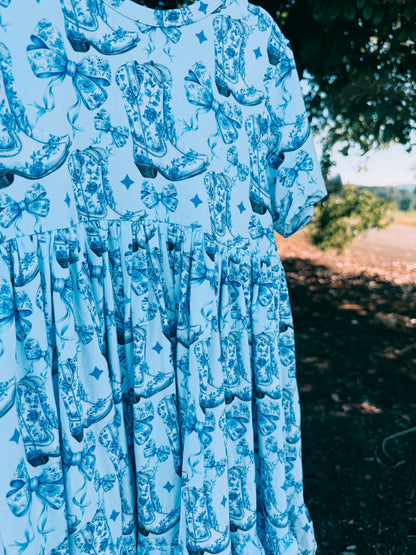 Blue Boot Bamboo Western Dress | Girls