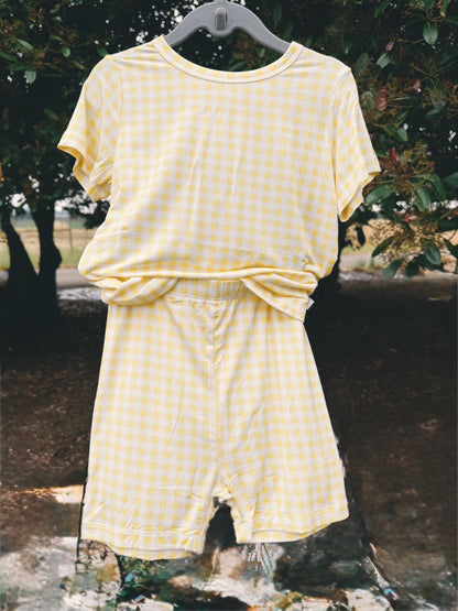 Citron Yellow Gingham Bamboo 2pc Set