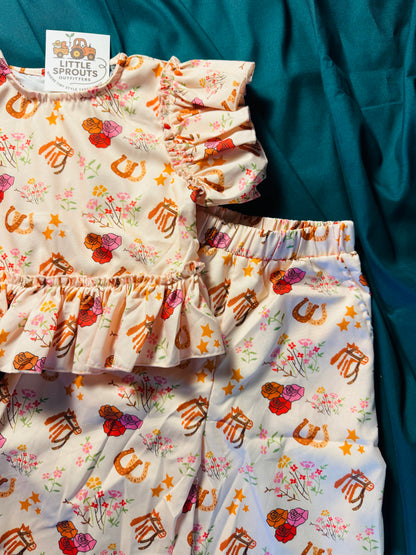 Floral Pony Ruffle Pant Set | Girls