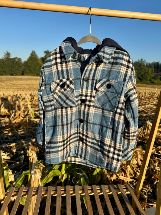 Blue Plaid Hooded Shacket