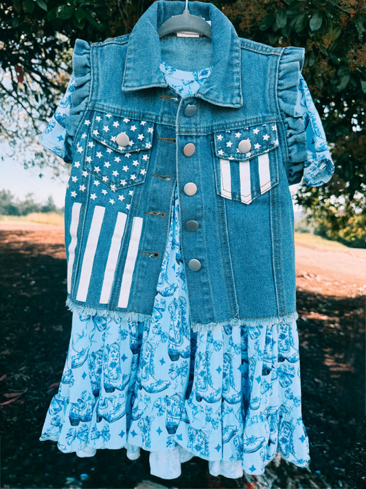 Blue Boot Bamboo Western Dress | Girls