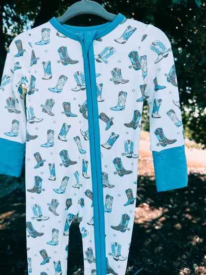 Blue Boot Bamboo Zip Romper | Boys